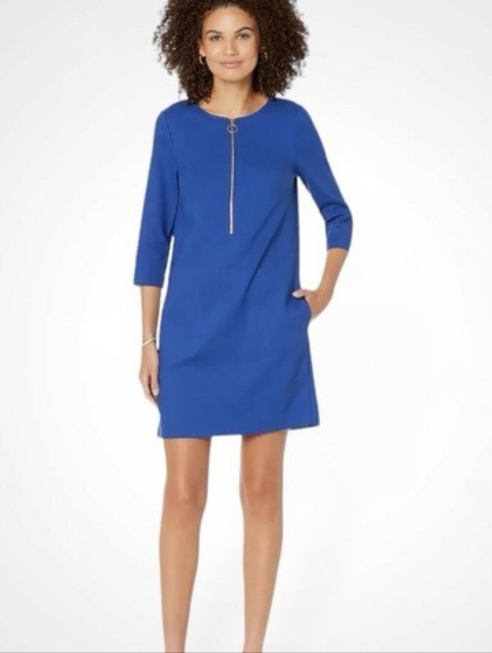 Trina Turk Royal Blue Suede Zip-Front Shift Dress